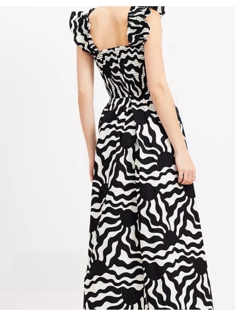 LOFT Black and White Zebra-Print Smocked Midi Dress - Picture 2 of 6